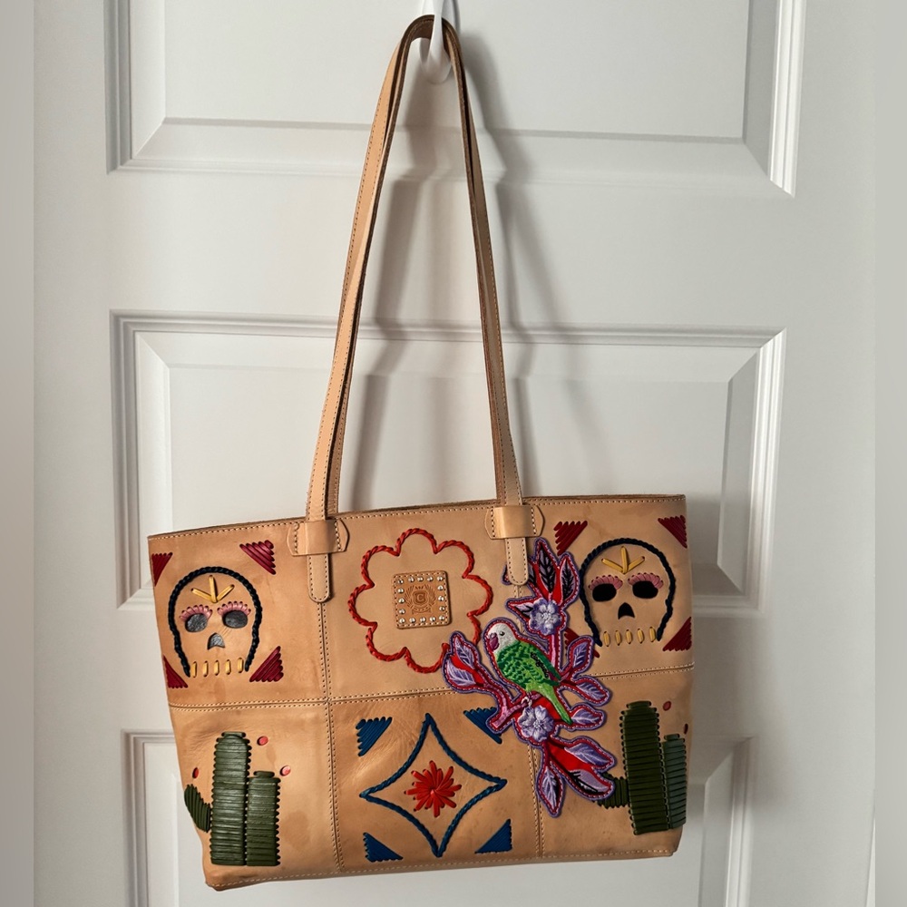 Embroidered Tan Tote Bag